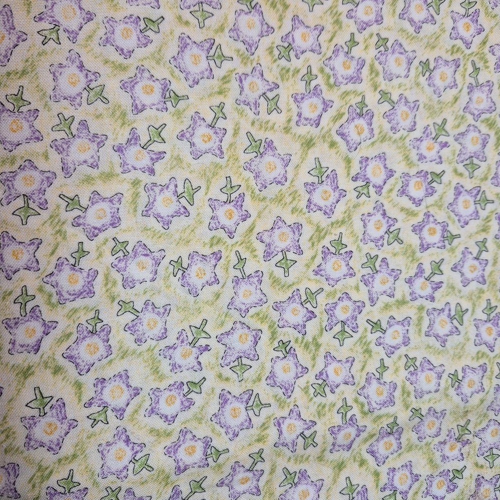 "Small Wonders" Clothworks Cotton Fabric Purple Flowers Green Cream 1.5 Yards
